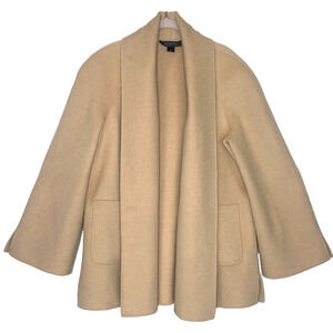 ST. JOHN Open Front Cardigan Large Camel Angora Wool Shawl Collar Pockets GUC